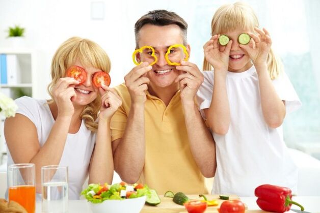 perhe syö kasviksia gastriittia vastaan